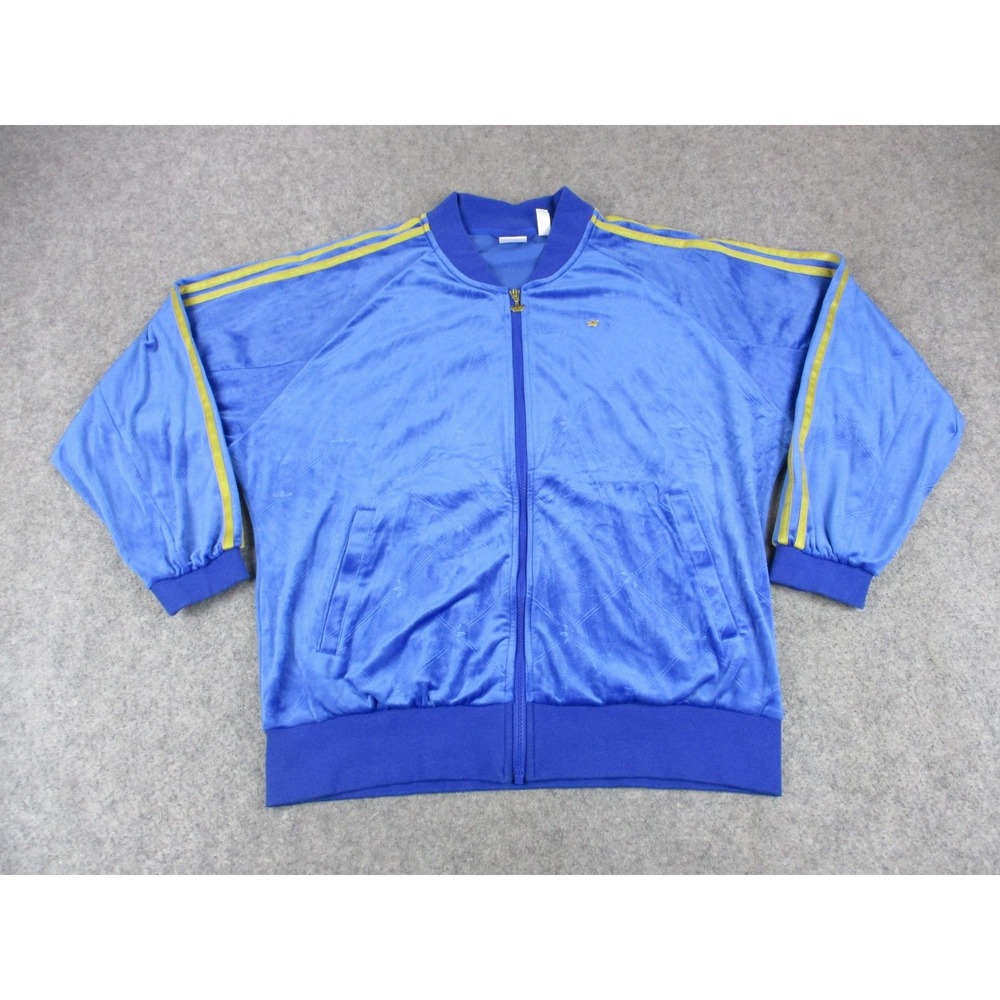 Adidas Jacket Mens Small Blue Primegreen Velour Trefoil Inlay Zip Up Track Coat
